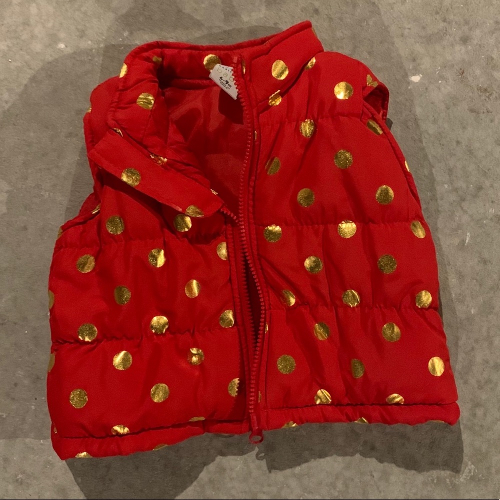 GIRL 6-9month puffy vest VALENTINES red gold dots